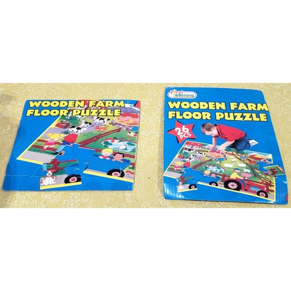JUMBO 26 piece kids' Wooden FARM scene JIGSAW FLOOR PUZZLE 36x24 First Learning - Picture 8 of 9